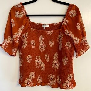 NWT Madewell Georgette Lucie Puff-Sleeve Smocked Bodice Top in Moody Blooms